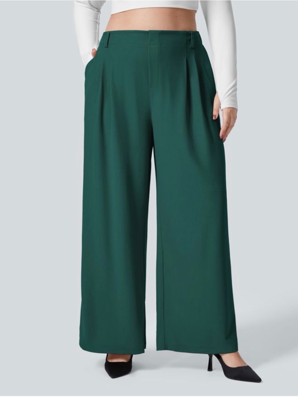 HALARA Emerald Wide-Leg High-Rise waffle knit Pants